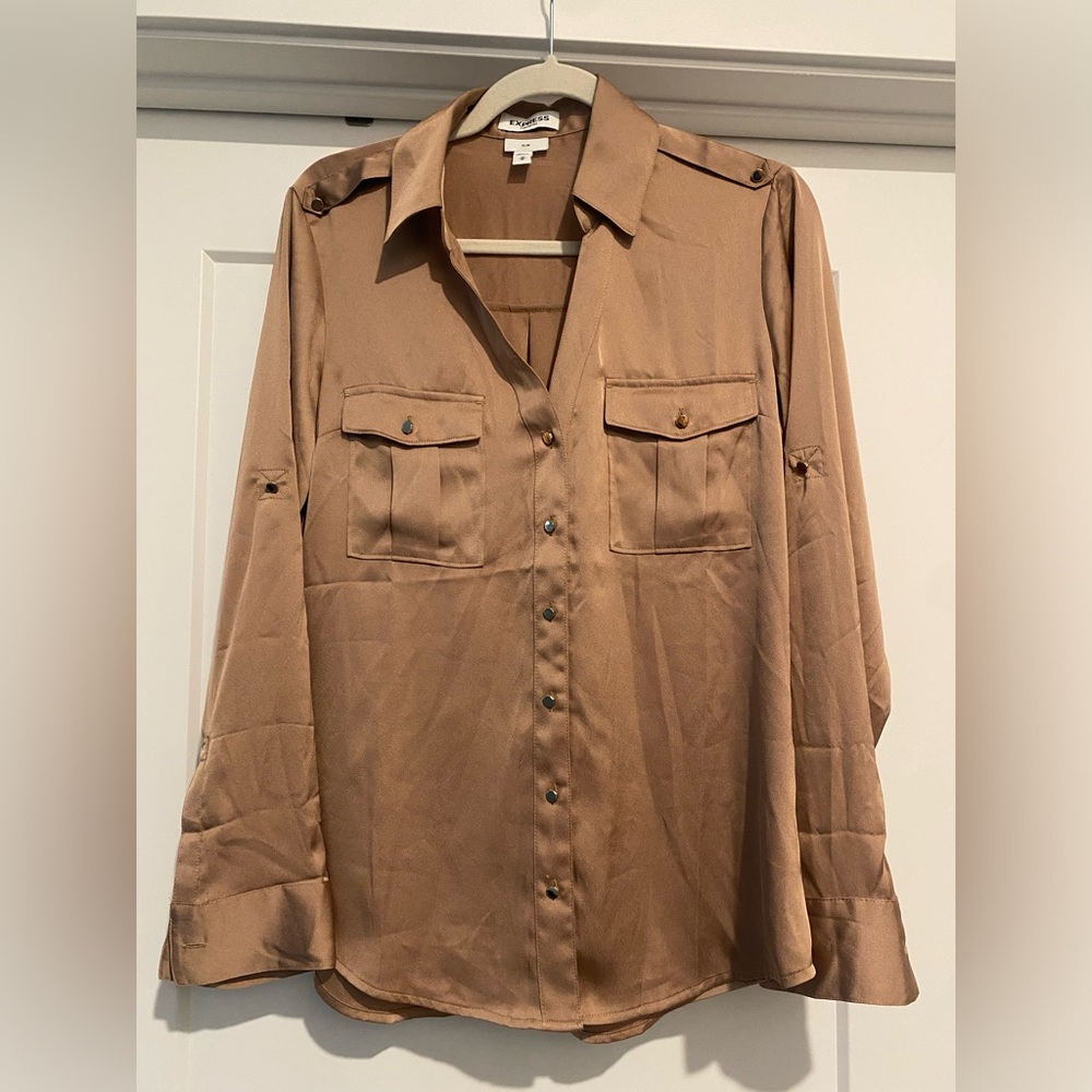Express Gold Military Button Up Blouse
